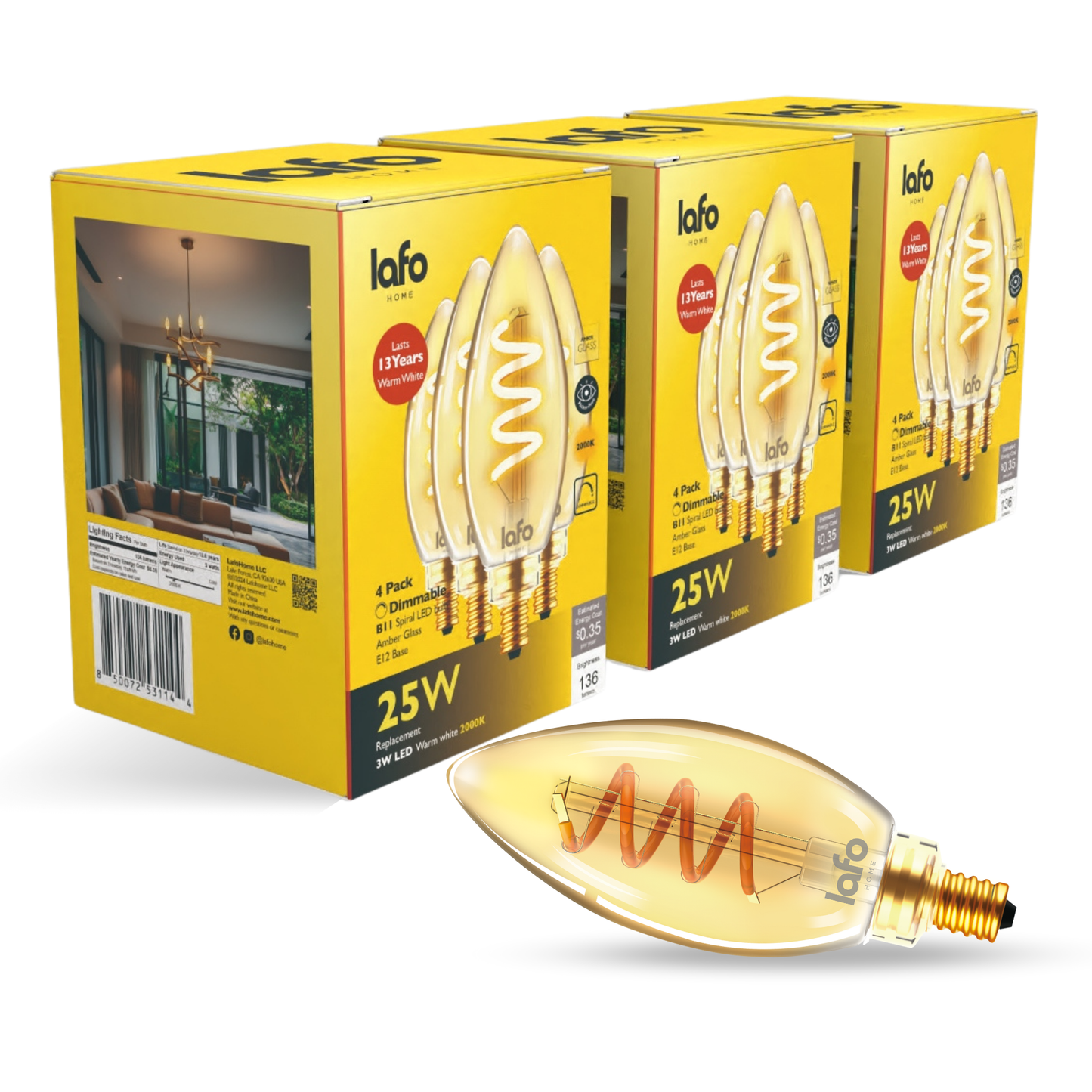 B11-E12 TimelessGlow amber candle 25W 2000K (4/8/12 Pack)