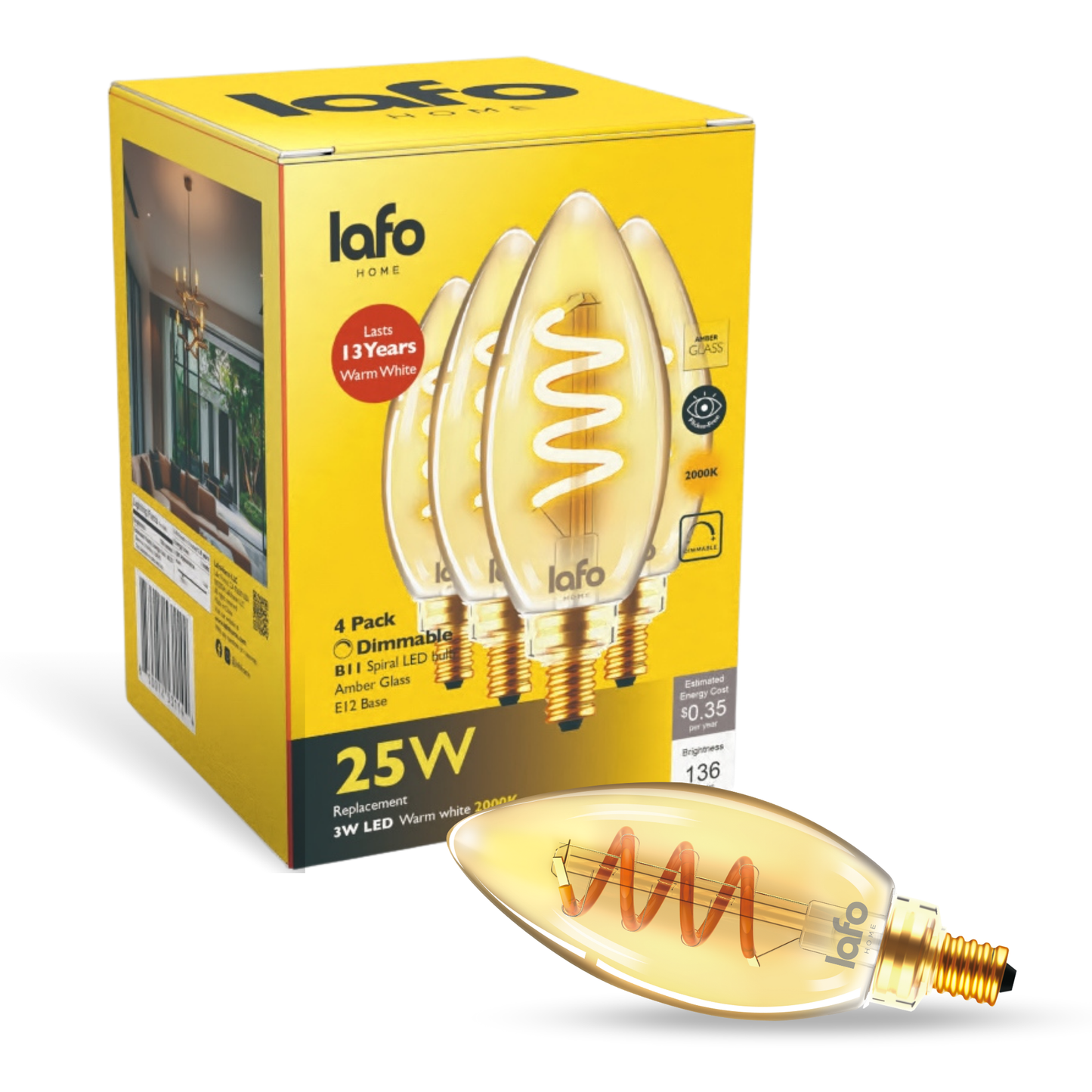 B11-E12 TimelessGlow amber candle 25W 2000K (4/8/12 Pack)