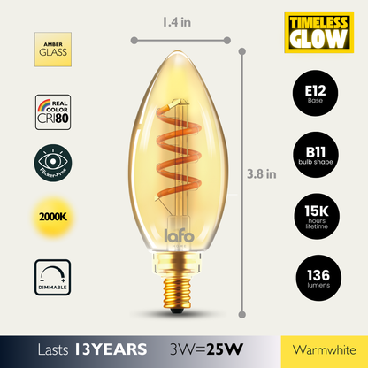 B11-E12 TimelessGlow amber candle 25W 2000K (4/8/12 Pack)
