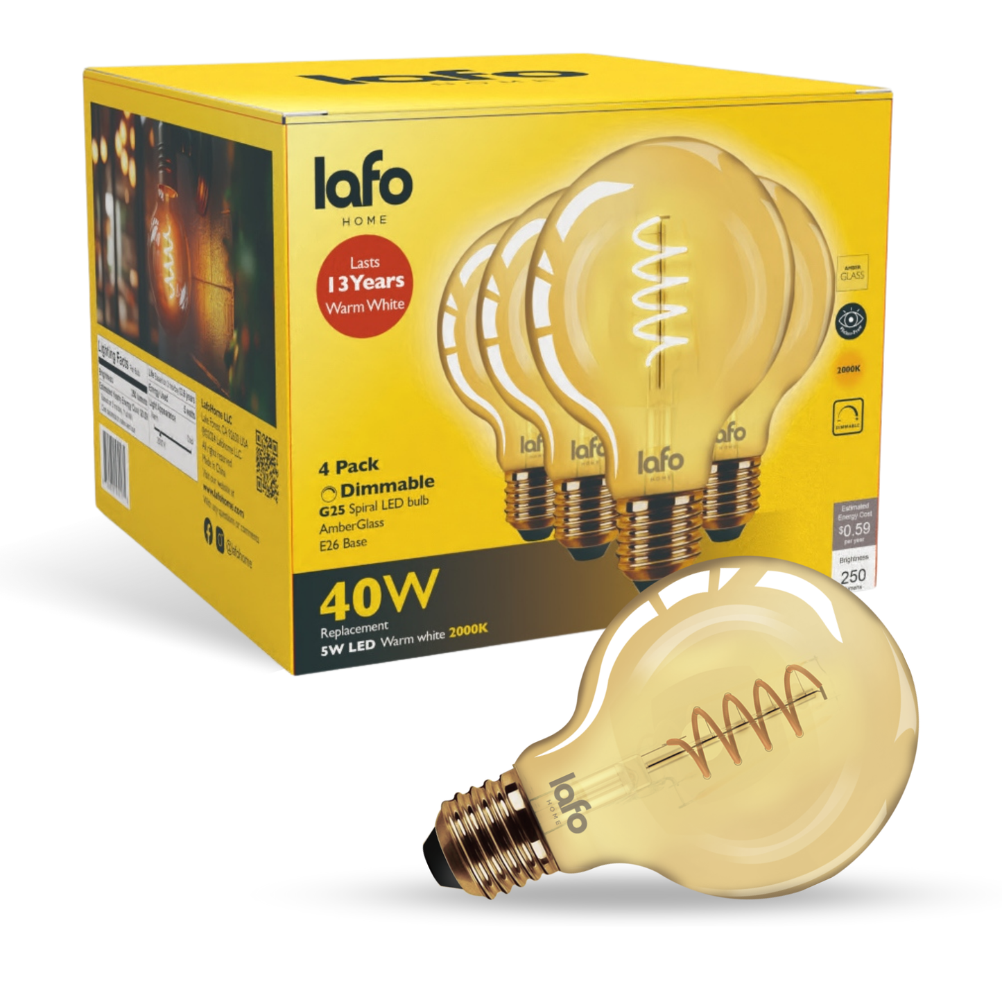G25-E26 TimellessGlow amebr globe 40W 2000K (4/8/12 Pack)