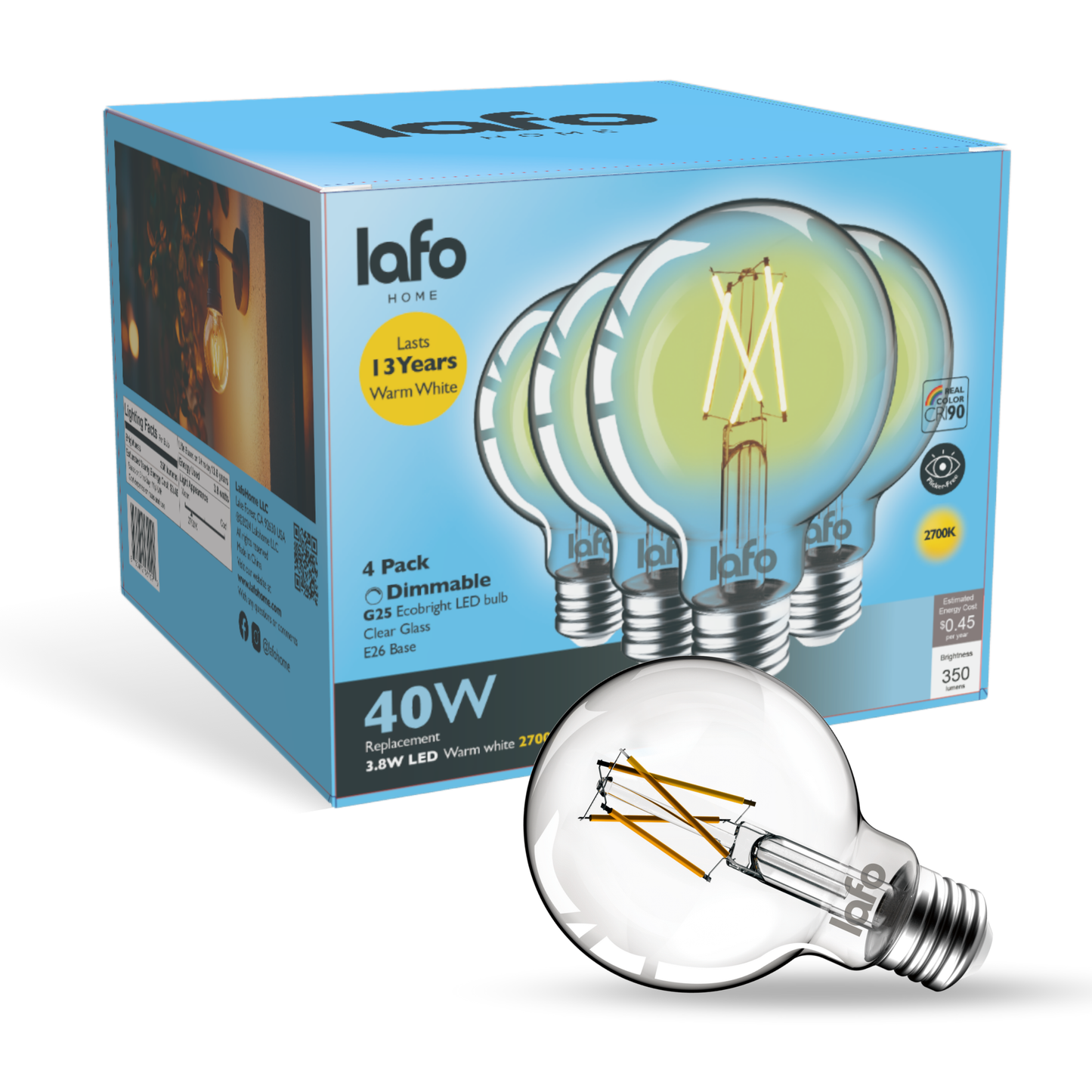 G25-E26 EcoBright™ Globe bulb - 40W 2700K (4/8/12 Pack)