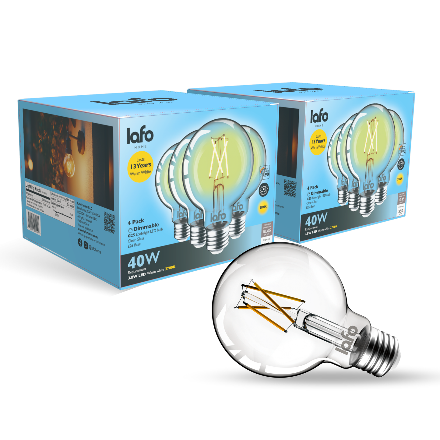 G25-E26 EcoBright™ Globe bulb - 40W 2700K (4/8/12 Pack)