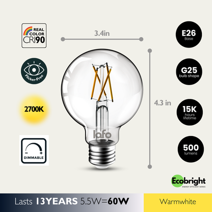 G25-E26 EcoBright™ Globe bulb - 40W 2700K (4/8/12 Pack)
