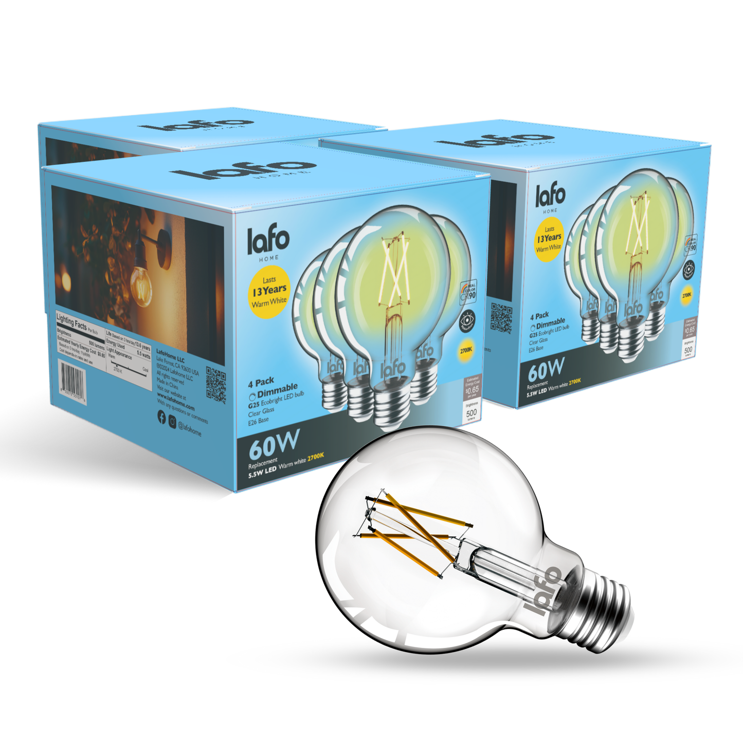 G25-E26 EcoBright™ Globe bulb -60W 2700K (4/8/12 Pack)