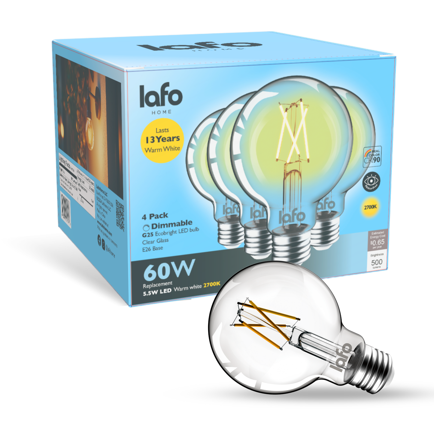 G25-E26 EcoBright™ Globe bulb -60W 2700K (4/8/12 Pack)