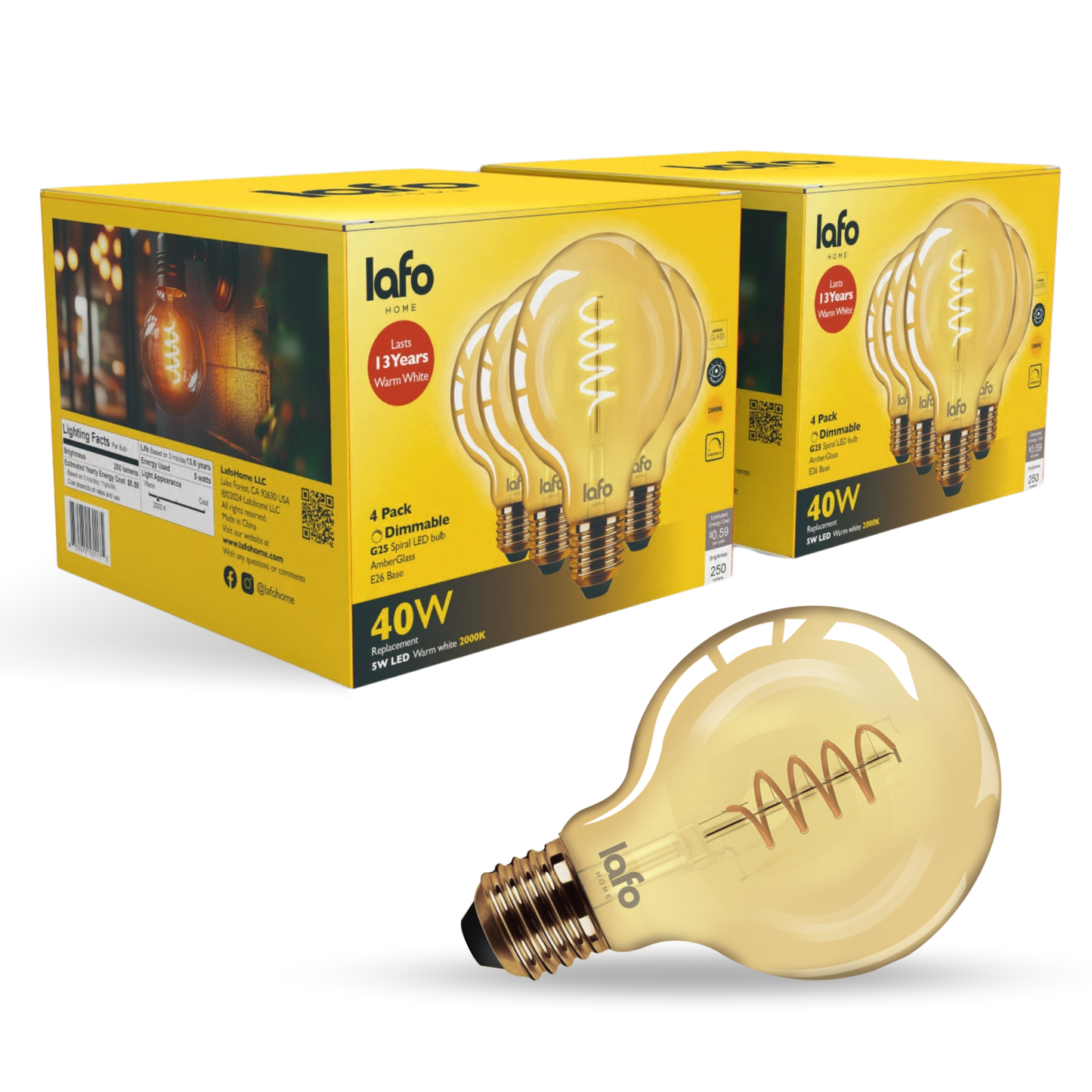 G25-E26 TimellessGlow amebr globe 40W 2000K (4/8/12 Pack)