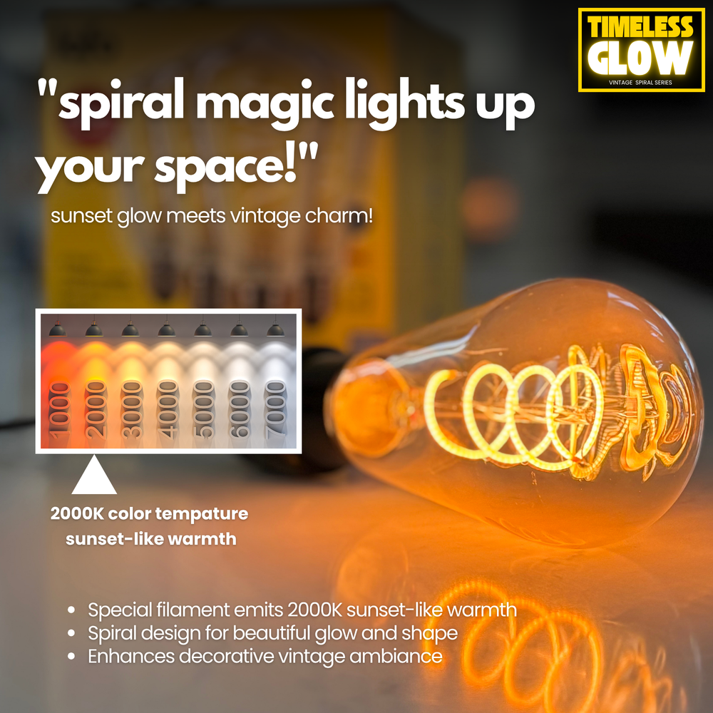 LafoHome TimelessGlow ST19 LED Edison Bulbs — 2000K Warm Amber, Dimmable (E26 Base)