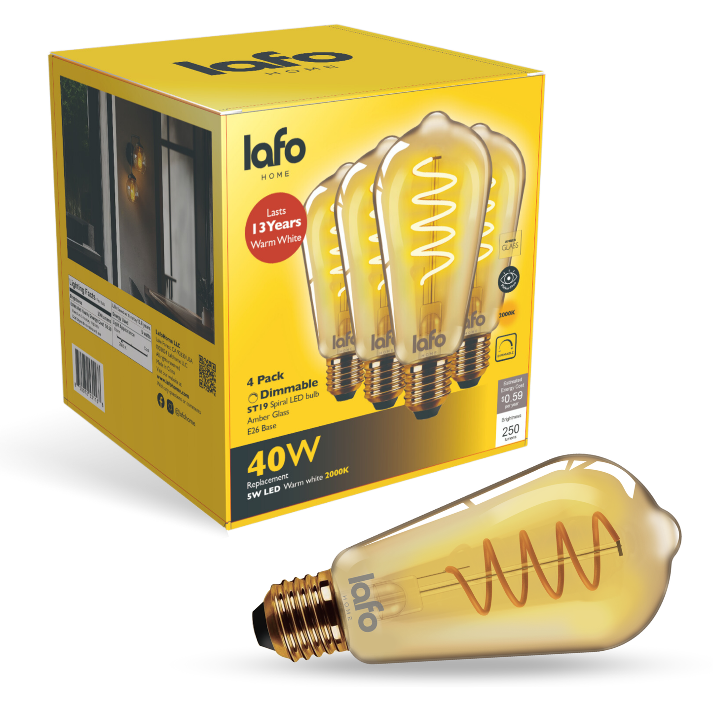 ST19-E26 TimelessGlow™ amber edison 40W 2000K (4/8/12 Pack)